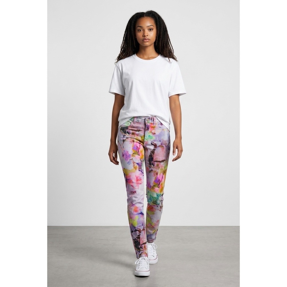 TED BAKER Bloom Electric Daydream Floral Print Stretch Colorful Jeans 30 NWOT
